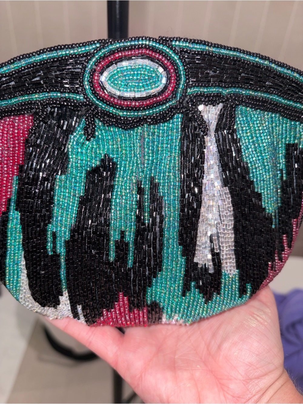 Bijoux Terner Vintage Beaded Abstract Evening Clutch – Turquoise, Pink & Silver - Picture 4 of 6